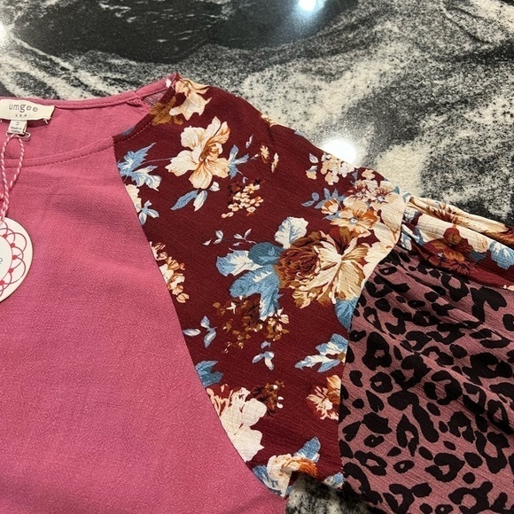 Umgee, New Multi Pattern Sleeves Pink Shift Tunic Dress with Pockets - Picture 11 of 13